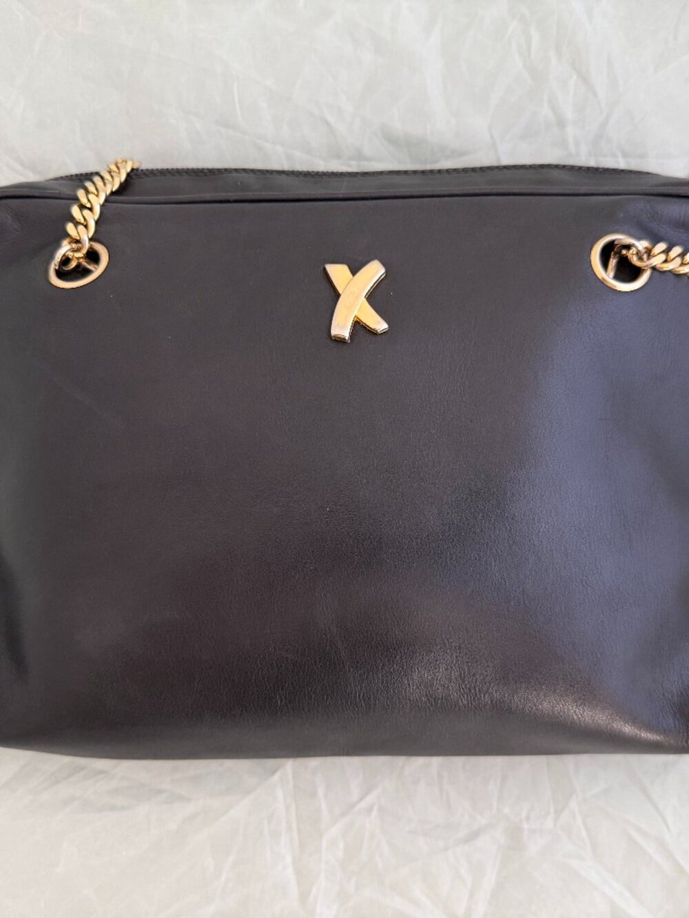 By Paloma Picasso Black Leather Chain Shoulder Bag Gold Hardware Vintage - Picture 2 of 7